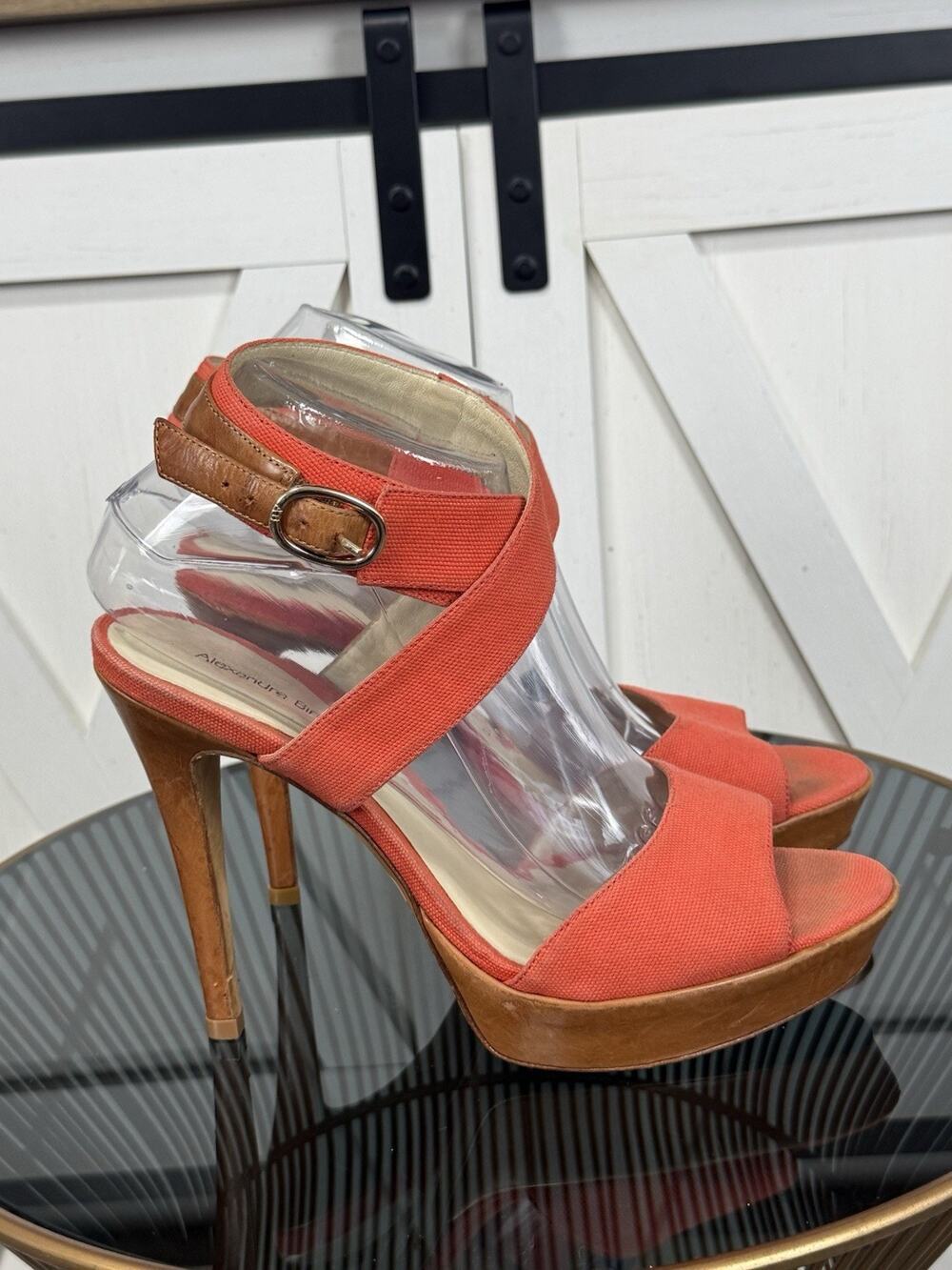 Alexandre Birman Women’s Coral Canvas Ankle Strap Platform Heels Sandals Size 9